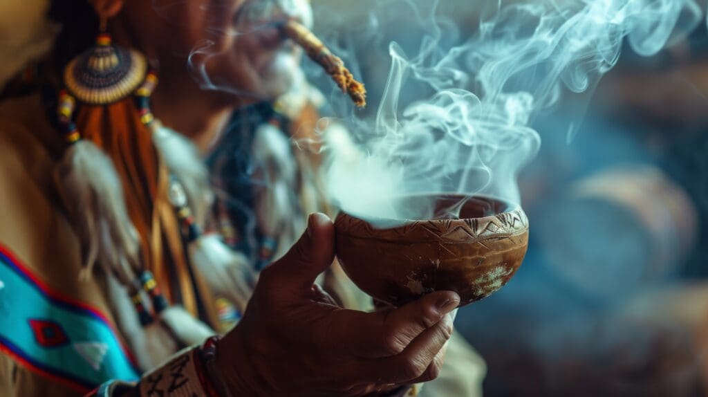 a person holding a bowl with smoke weed